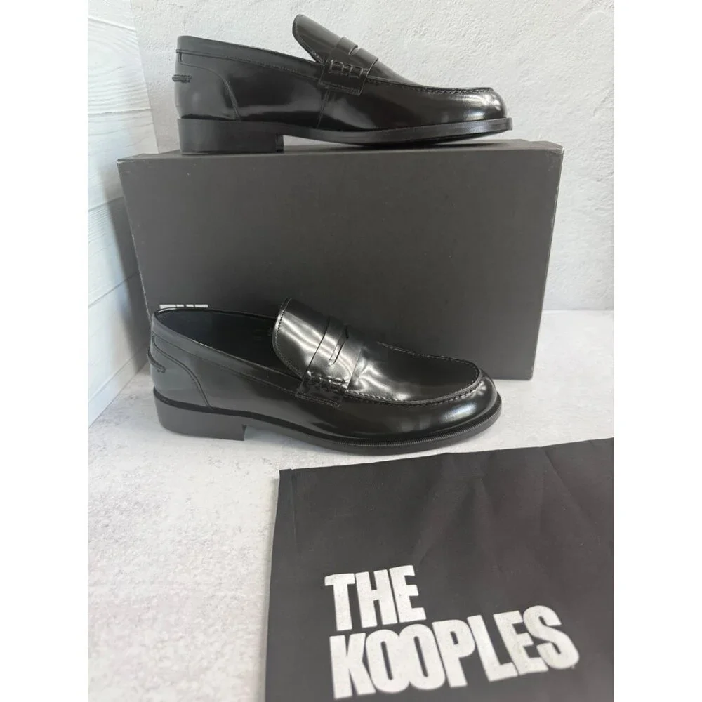NIB The Kooples Boy’s Smooth‎ Leather Black Loafers Moccasins FR 40 US 6 Slip-On